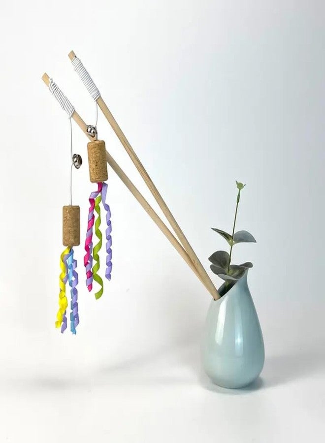 KittuPet 1pc Colorful Ribbon Decor Cat Teaser Stick with Bell for Pets - Image 2